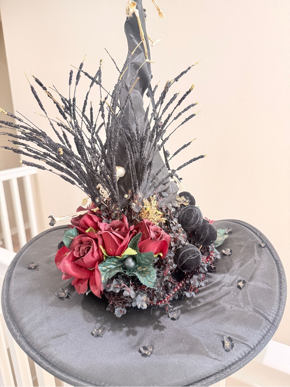Black Witch Hat with Red Rose Trim